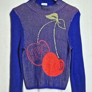 Urban Outfitters BDG Shauna Jacquard Cherry Mockneck Sweater In Navy size Medium